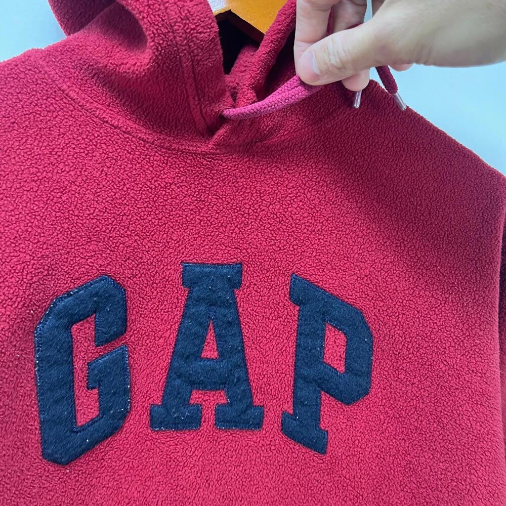 Vintage 90s Gap Fleece Hoodie Small Red Y2K - Picture 2 of 9